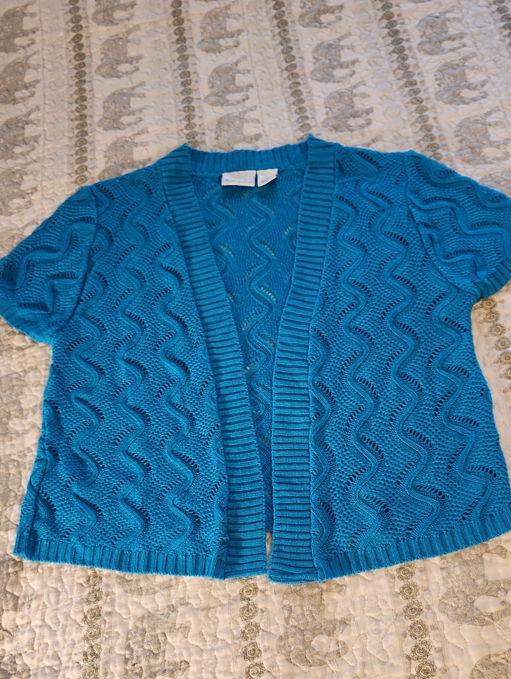 Kim Rogers Turquoise Open-Front Short Sleeve Cardigan